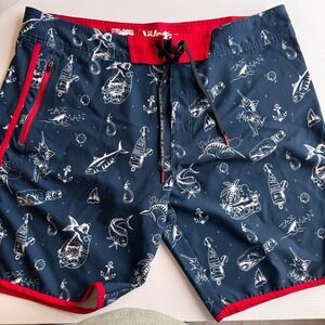 Pelagic‎ The Wedge Board Shorts 40 Mens Fishing Tattoo Performance Surf Swim